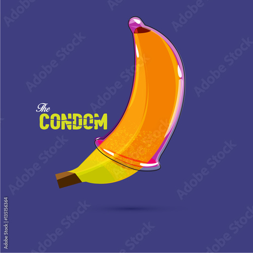 Condom on banana with typography design. Safe sex concept - Vector illustration