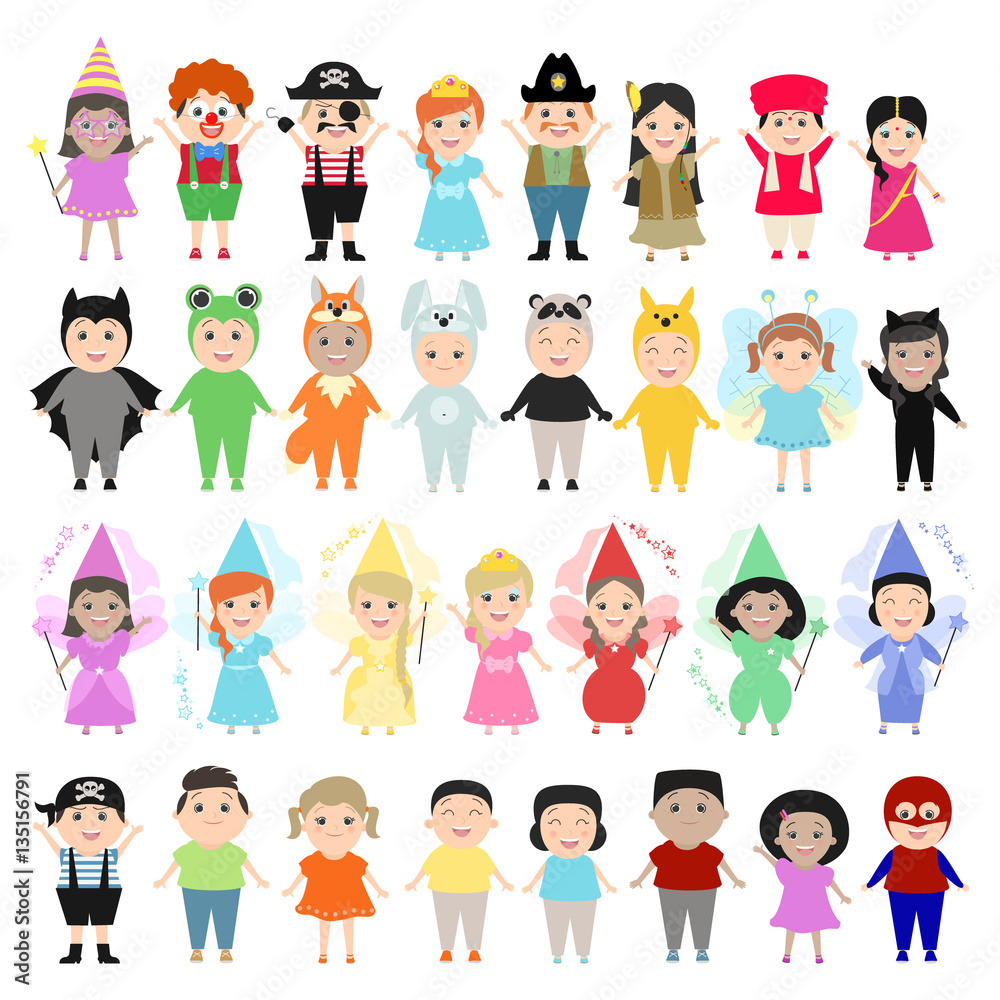 Children in carnival costumes, set. Children of different nations Children in carnival costumes, set. Children of different nations