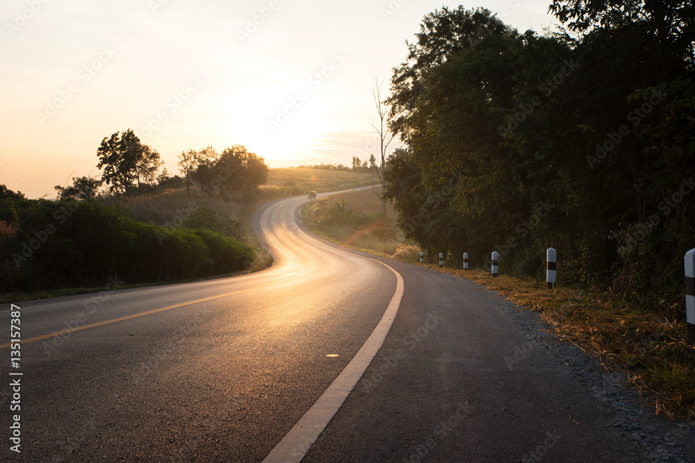 Hill and country road in morning