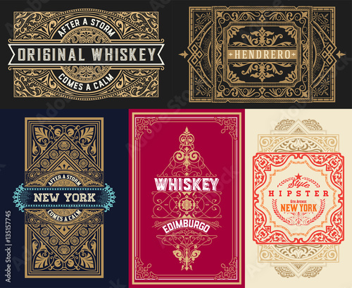 Set Whiskey labes and cards. vector