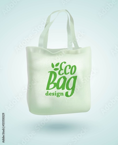 Eco Fabric Cloth Bag Tote Isolated on White Background. Care about the Environment. Vector illustration