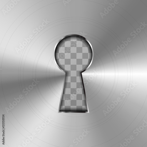 Simple keyhole in bright glossy metal plate