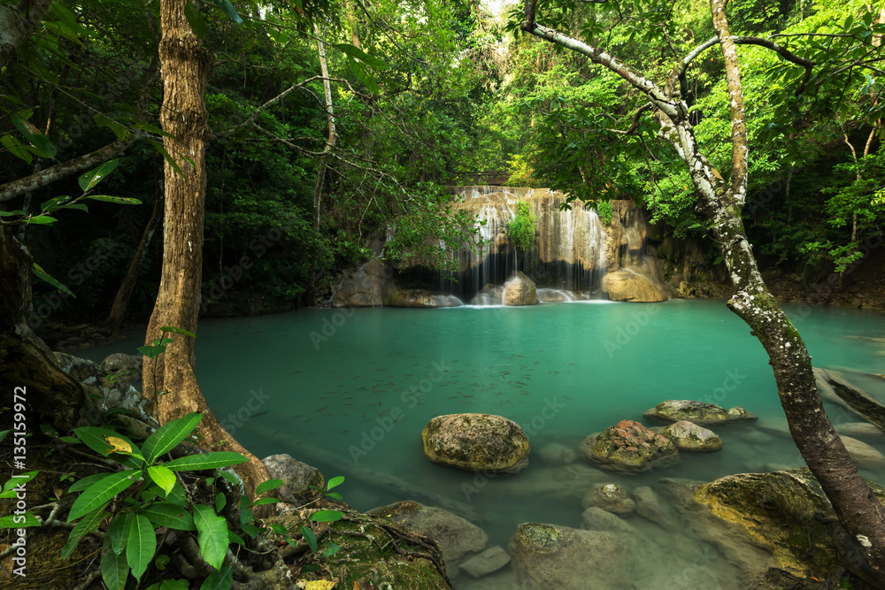 Beautiful and Breathtaking green waterfall, Erawan's waterfall Beautiful and Breathtaking green waterfall, Erawan's waterfall