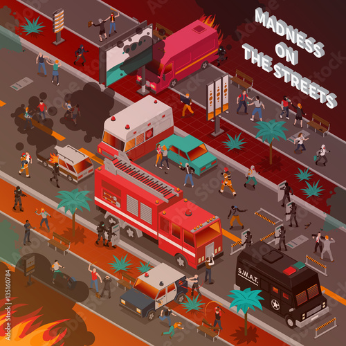 Street War Isometric Illustration