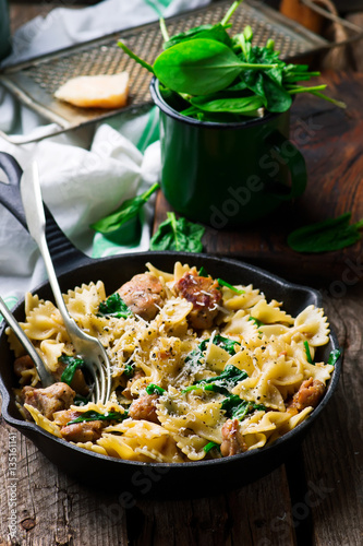 Farfalle  with Chicken Sausage.
