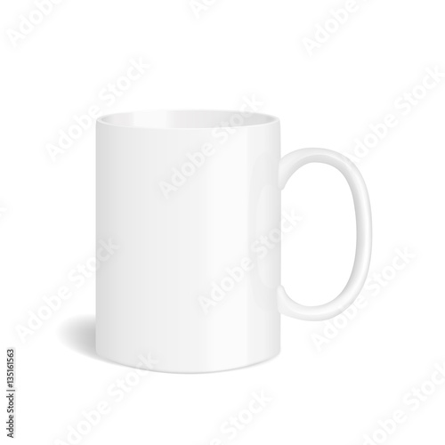 Vector realistic white mug. Isolated cup with shadow on white background.