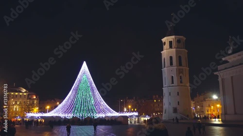 Vilnius, Lithuania - Circa December: Christmas Fair and Christmas tree in Cathedral Square, December, 2016.