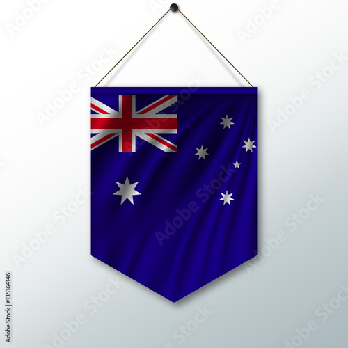 The national flag of Australia. The symbol of the state in the pennant hanging on the rope. Realistic vector illustration.