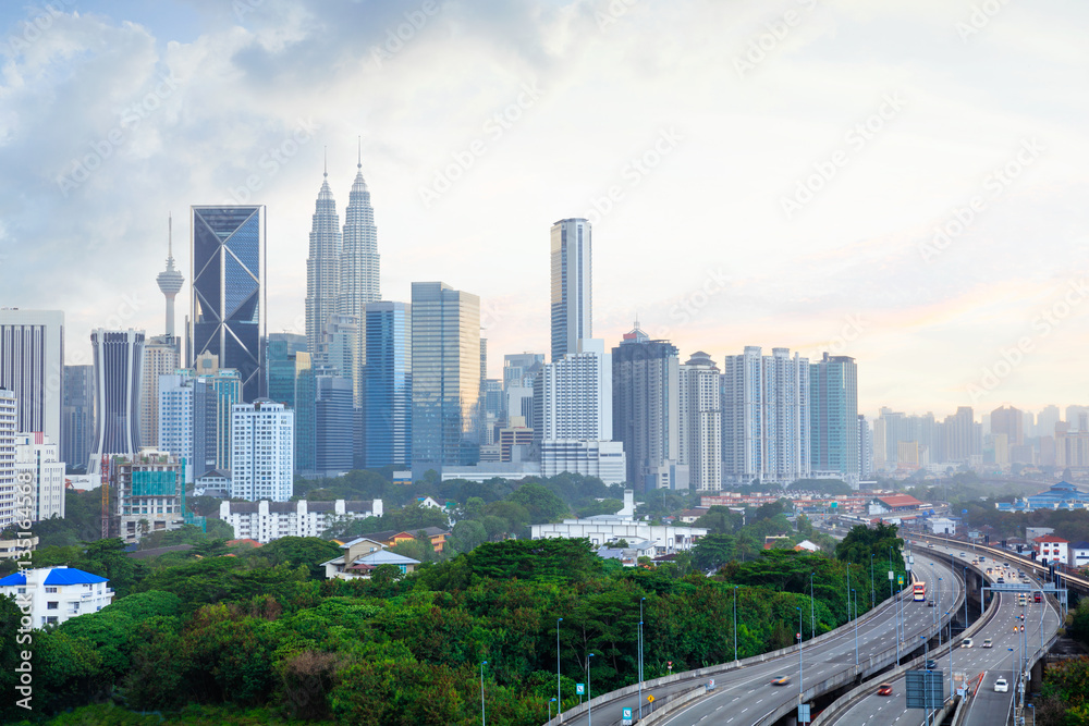 Kuala lumpur skyline in the evening, Malaysia