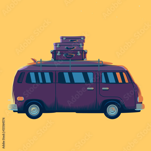 Vector illustration minivan with suitcases on the roof