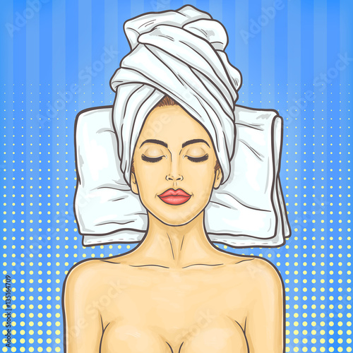 Pop art beautiful woman in spa environment