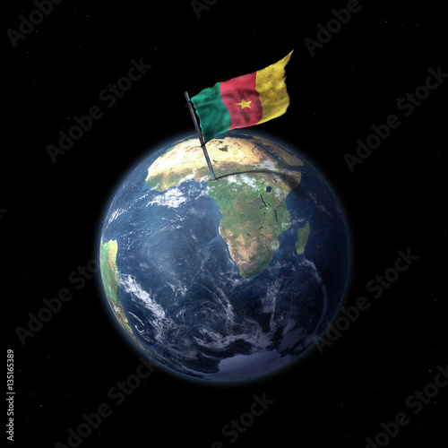 Drapeau du Cameroun sur la planète Terre 