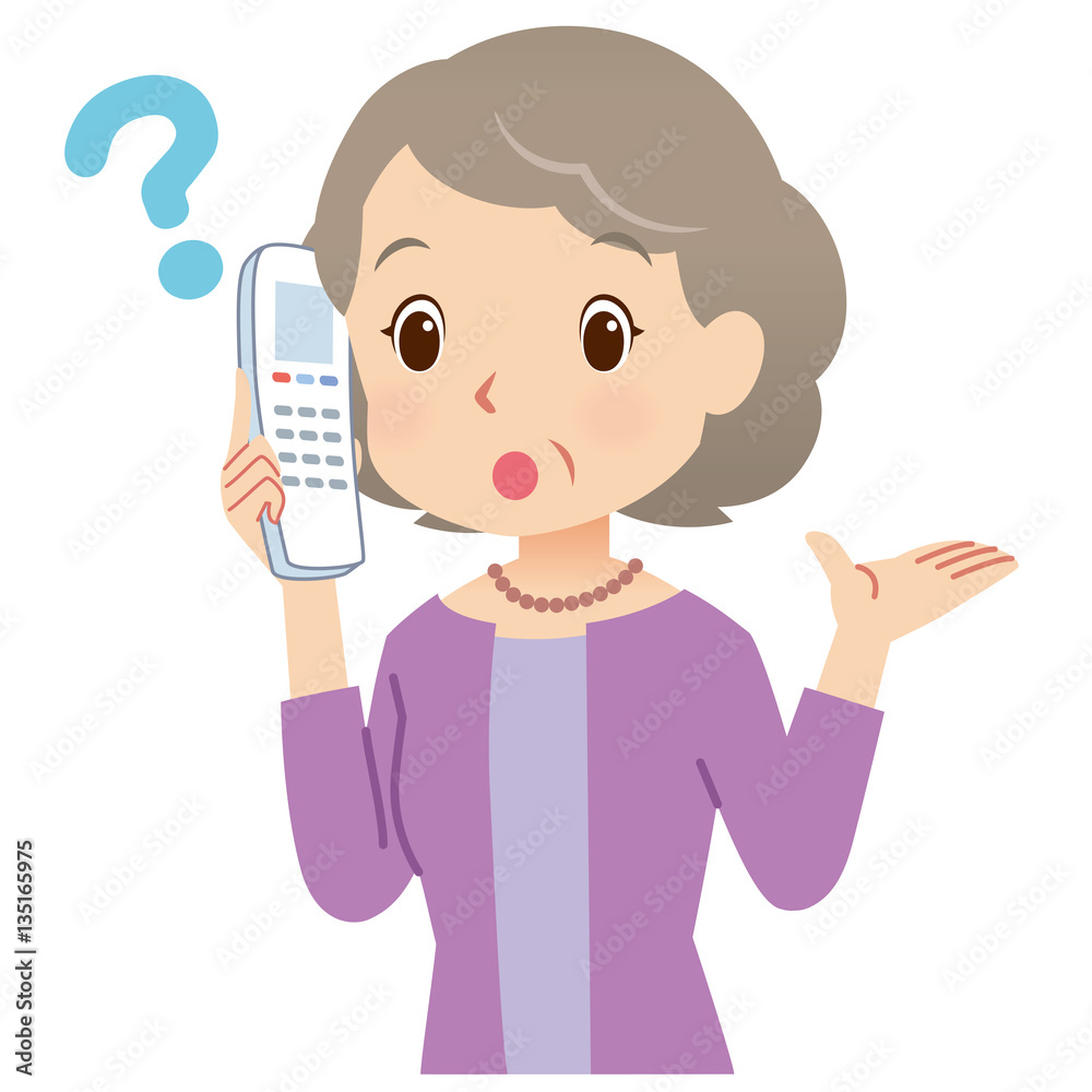 電話をかける女性 シニア女性 疑問 Stock イラスト Adobe Stock