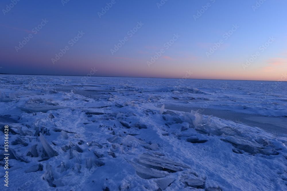 Nature sunset twilight ice desert of broken ice