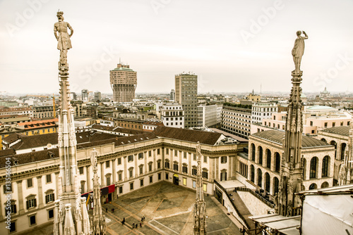 Milan, duomo aerial view from the top of the cathedral photo