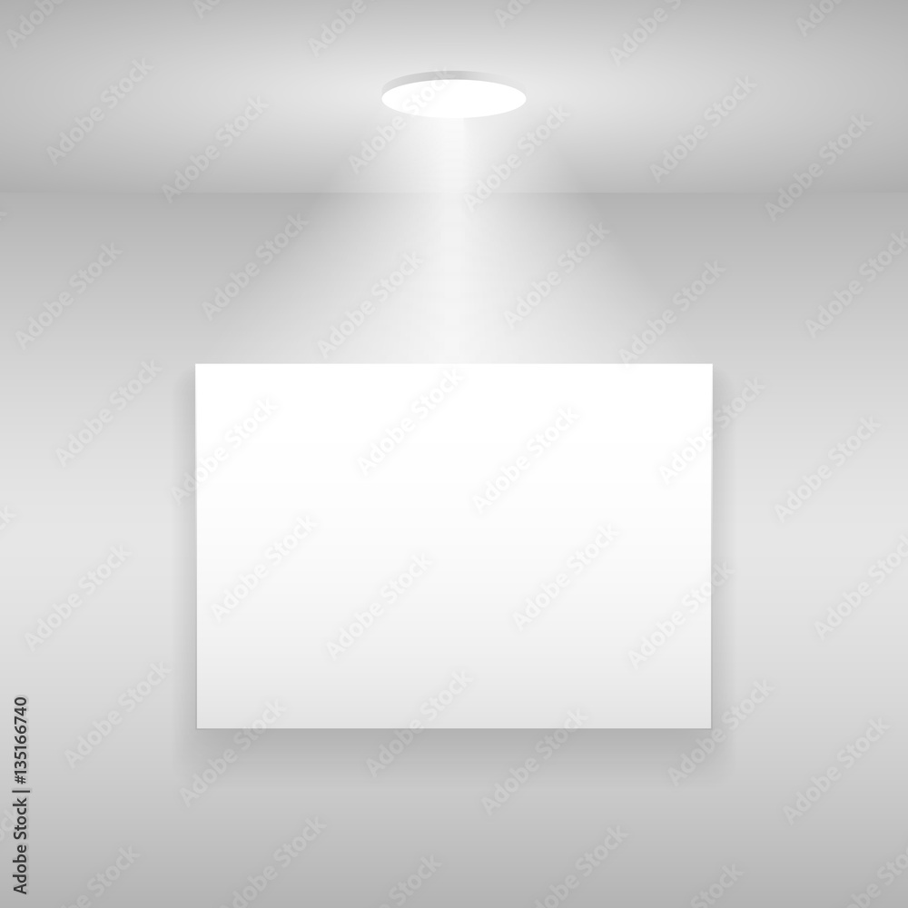 Raster version. Exhibition module. Picture gallery. White canvas under floodlights. Raster version. Exhibition module. Picture gallery. White canvas under floodlights.