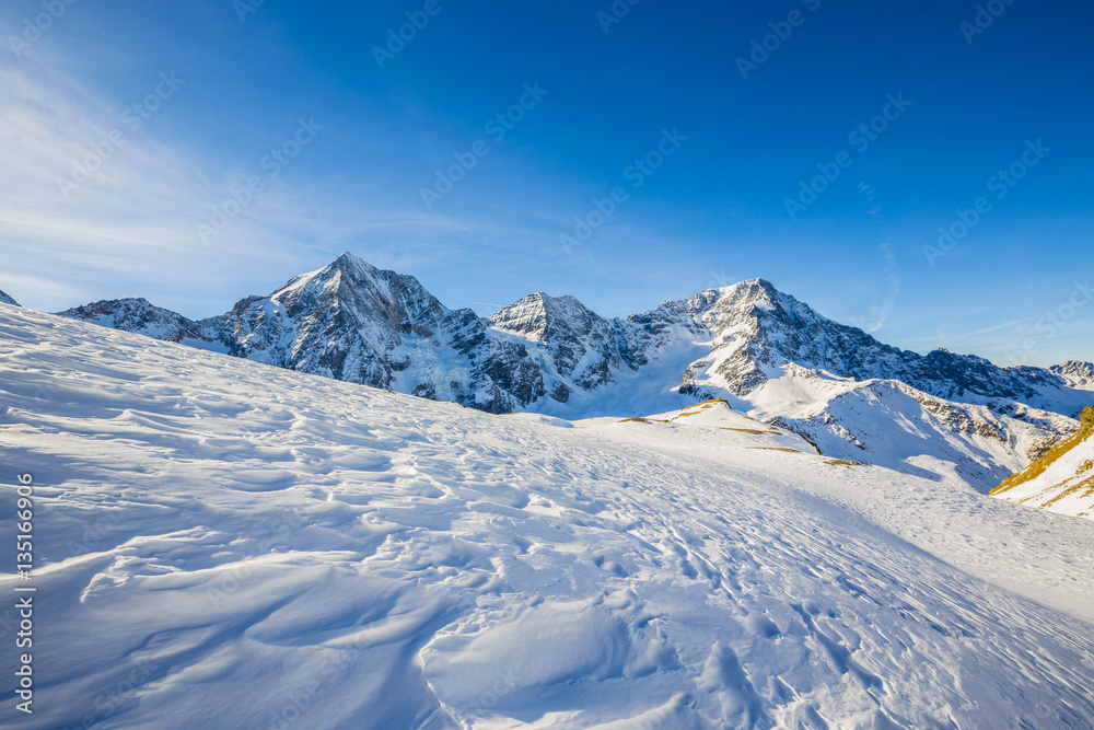 Snowy slope in the italian alps (Sulden/Solda) with Ortler, Zebr