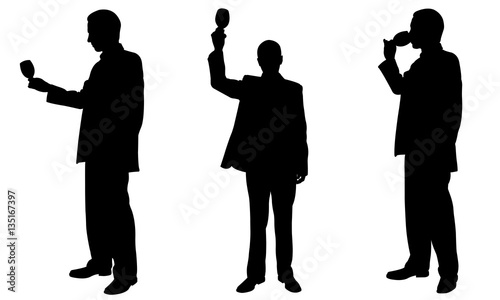 Silhouettes of people toasting isolated on white