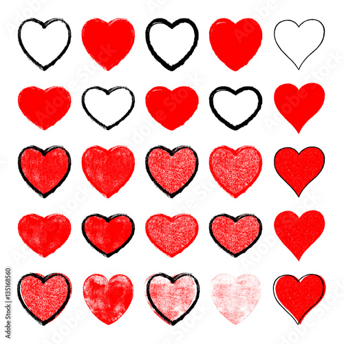 Red Heart with Black Contour and Texture