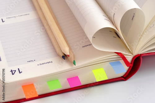 Valentines date in notebook and Heart of pages.