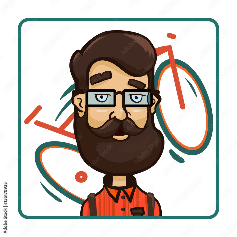 Hipster glasses on the background of a bicycle. Cartoon vector i