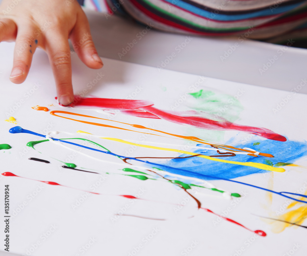 Fototapeta premium beautiful baby girl learning to draw (training, development, abi