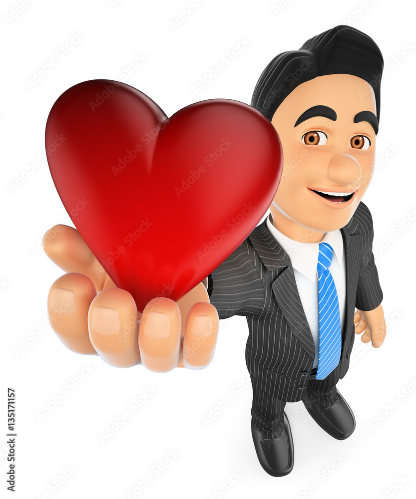 3D Businessman with a big red heart 3D Businessman with a big red heart