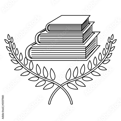 monochrome contour with crossed branchs with leaves and books and ribbon vector illustration