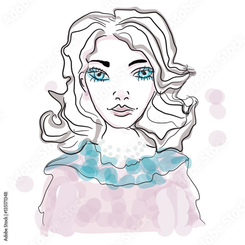 portrait of a genteel girl, vector woman cute face