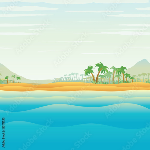 Tranquil Tropical Island in Blue Ocean Vector