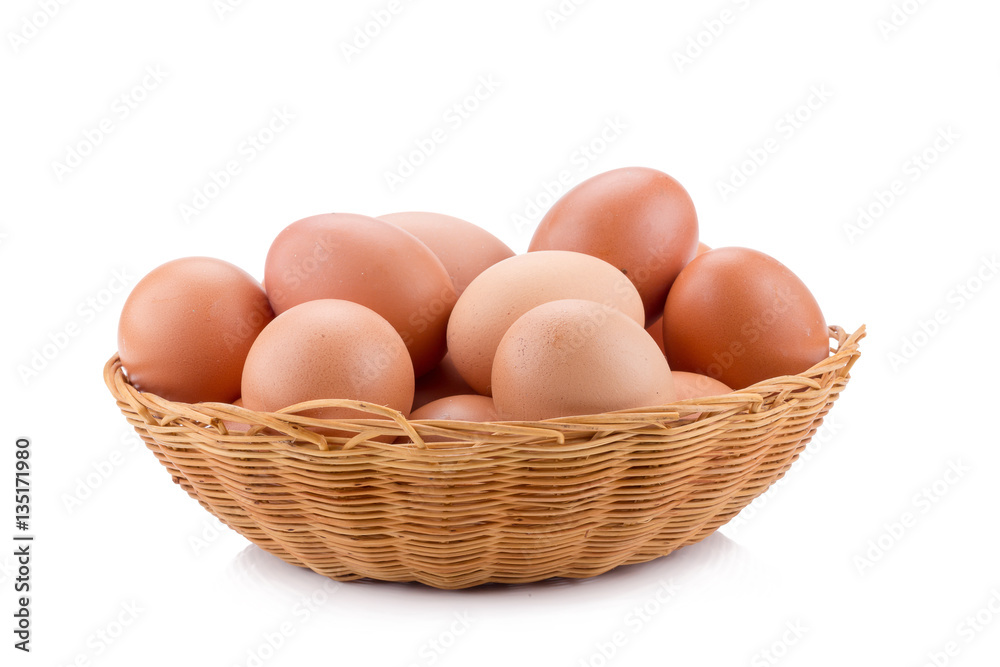 Eggs in basket isolated on white background. Eggs in basket isolated on white background.