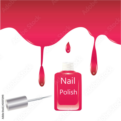 nail polish glass bottle brush spilled varnish dripping isolated on a white background art vector element for design