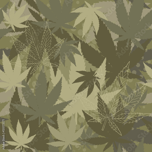 Texture with cannabis. Military style.
