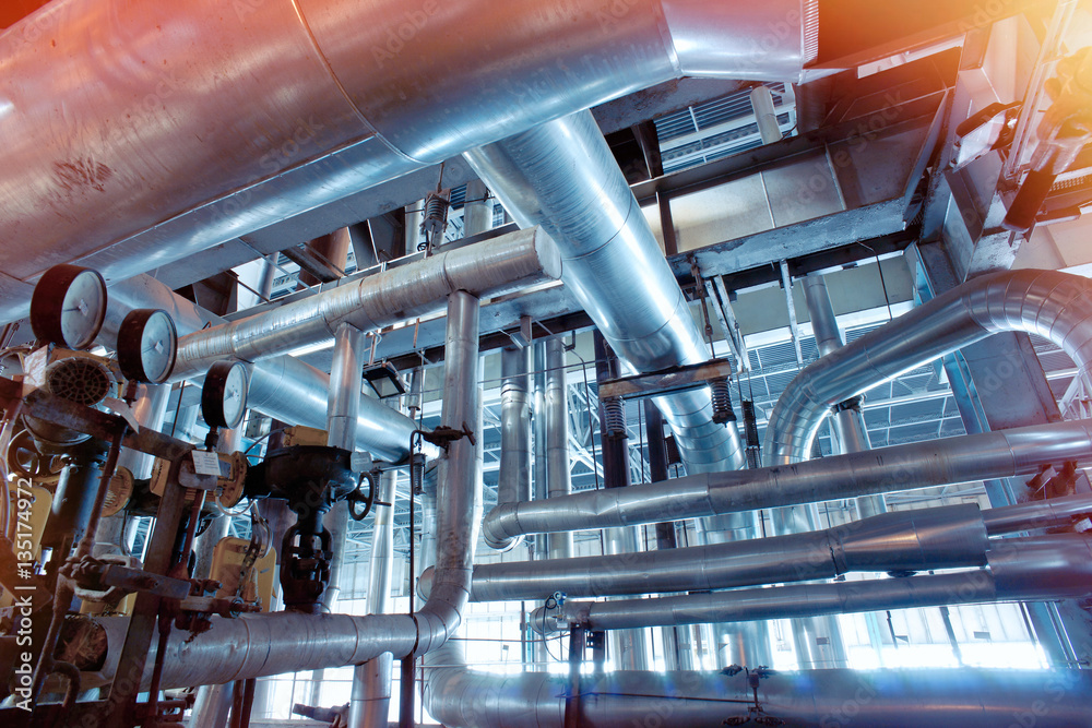 Industrial zone, Steel pipelines, valves and ladders Industrial zone, Steel pipelines, valves and ladders