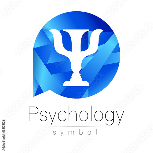 Modern logo of Psychology. Psi. Creative style. Logotype in vector. Design concept. Brand company. Blue color letter on white background. Symbol for web, print, card, flyer.