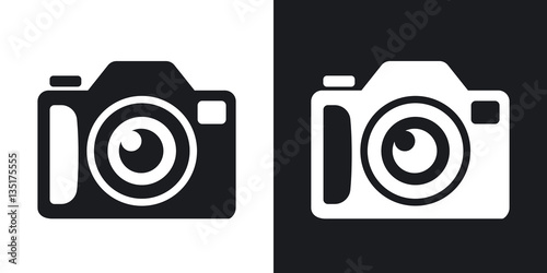 Photo camera icon, stock vector. Two-tone version on black and white background
