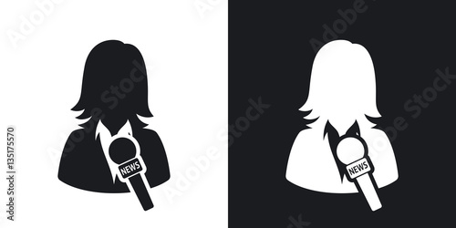 News reporter icon, vector. Two-tone version on black and white background
