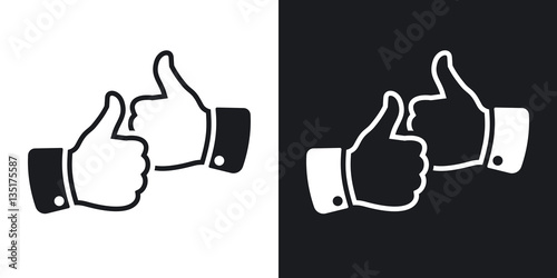 Hands with thumbs up icon, vector. Two-tone version on black and white background