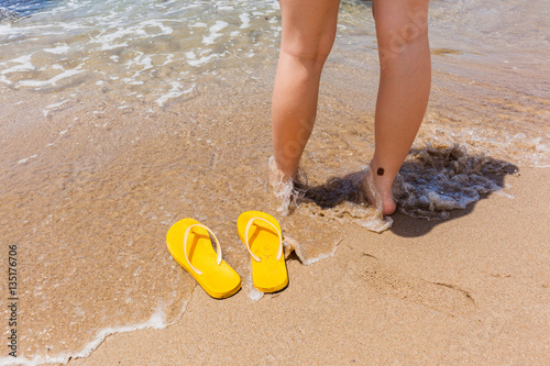 Slippers Yellow Beach Shoreline Legs