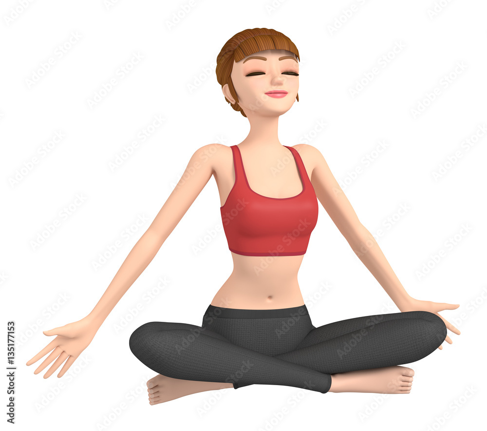 3D illustration character - Young woman practicing yoga