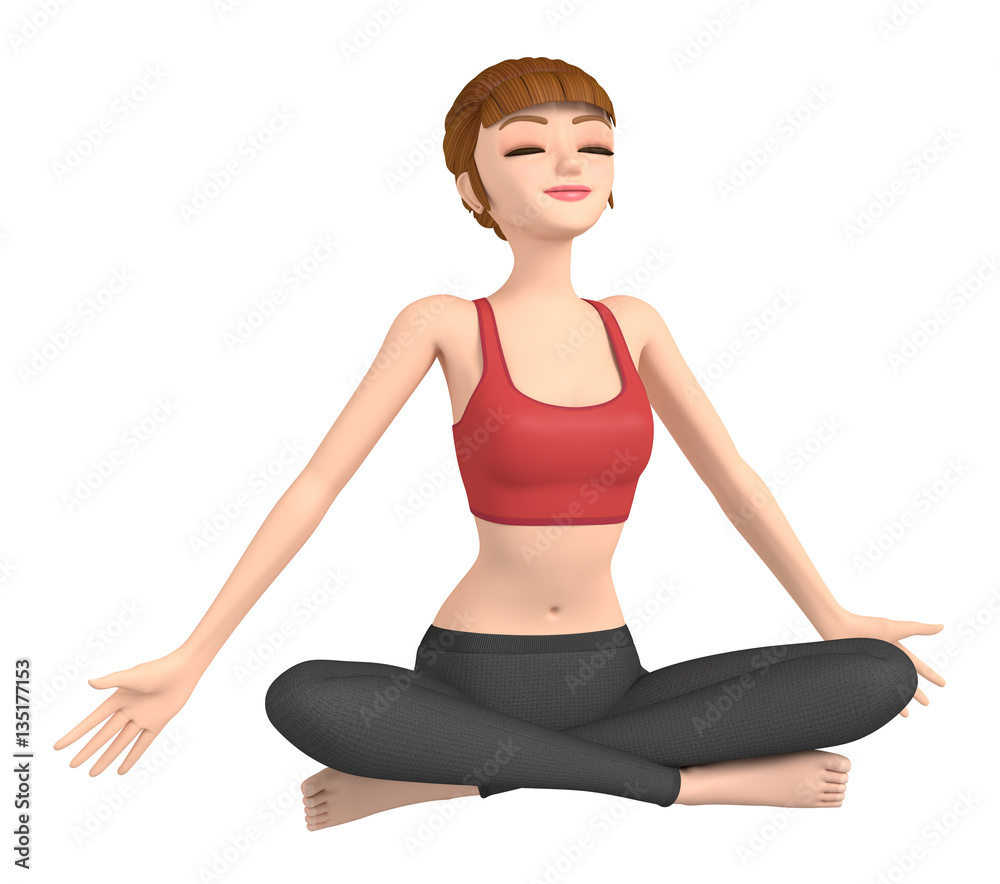 3D illustration character - Young woman practicing yoga 3D illustration character - Young woman practicing yoga