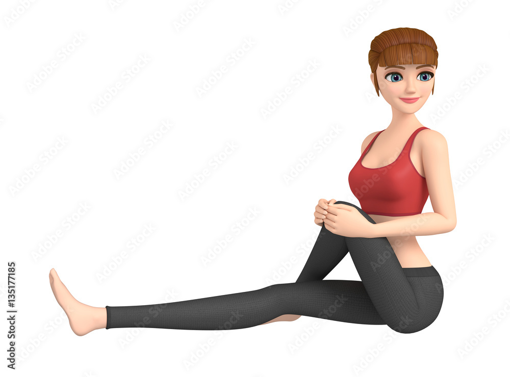 3D illustration character - Young woman practicing yoga