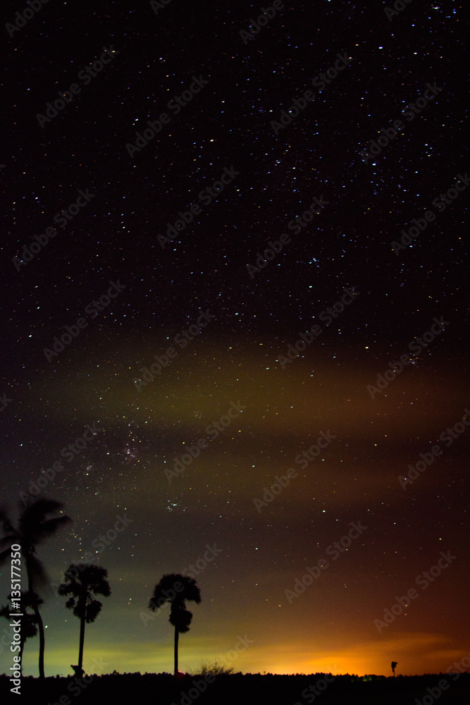 Stars night sky above north of Sri Lanka.