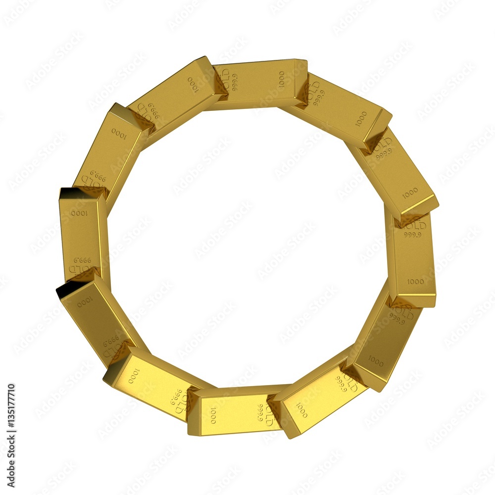 Obraz premium Circle from gold bars.Isolated on white background. 3D rendering