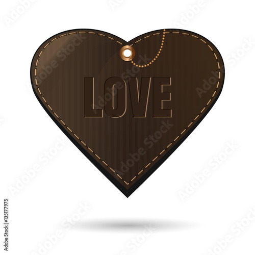 Brown leather heart. Vintage style sale tags as heart. Decoration element for Saint Valentine's Day. Vector illustration isolated on white background