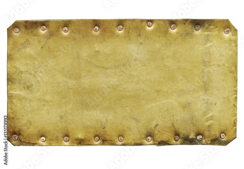 Vintage brass plaque, isolated on white background