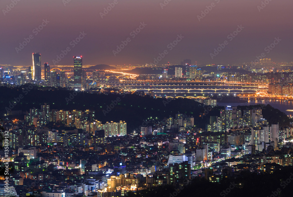 Seoul City and Hanriver at Night, South Korea