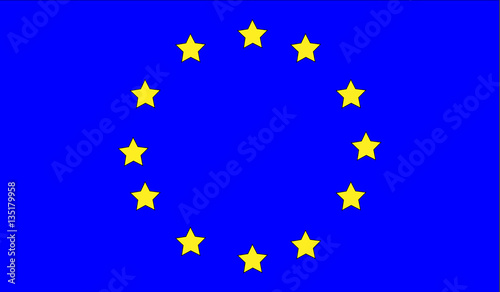 Blue flag of european union with golden stars. Background.