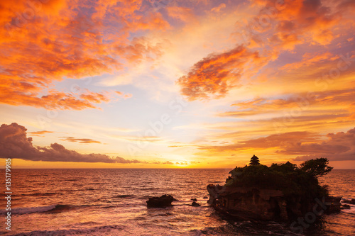 Sunset at Tanah Lot temple. Bali island, Indonesia.