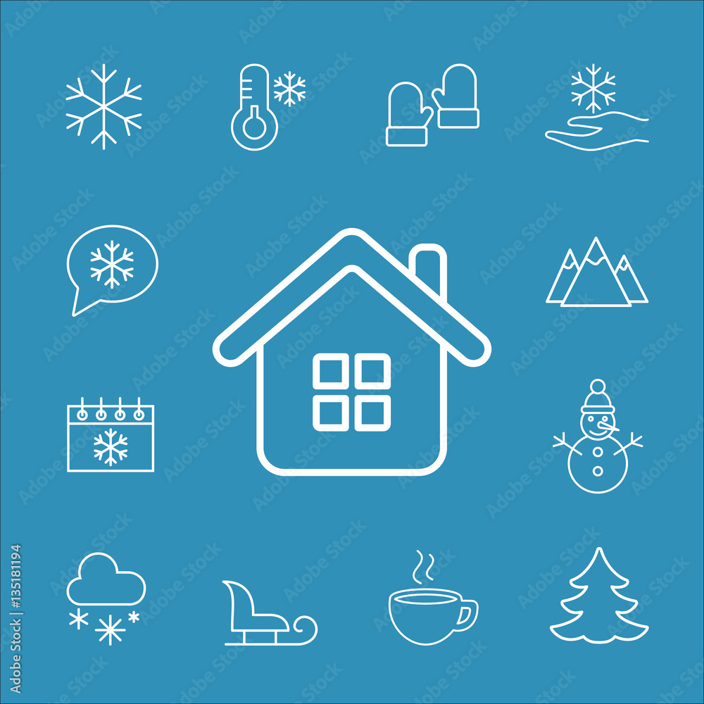 winter house line icons set